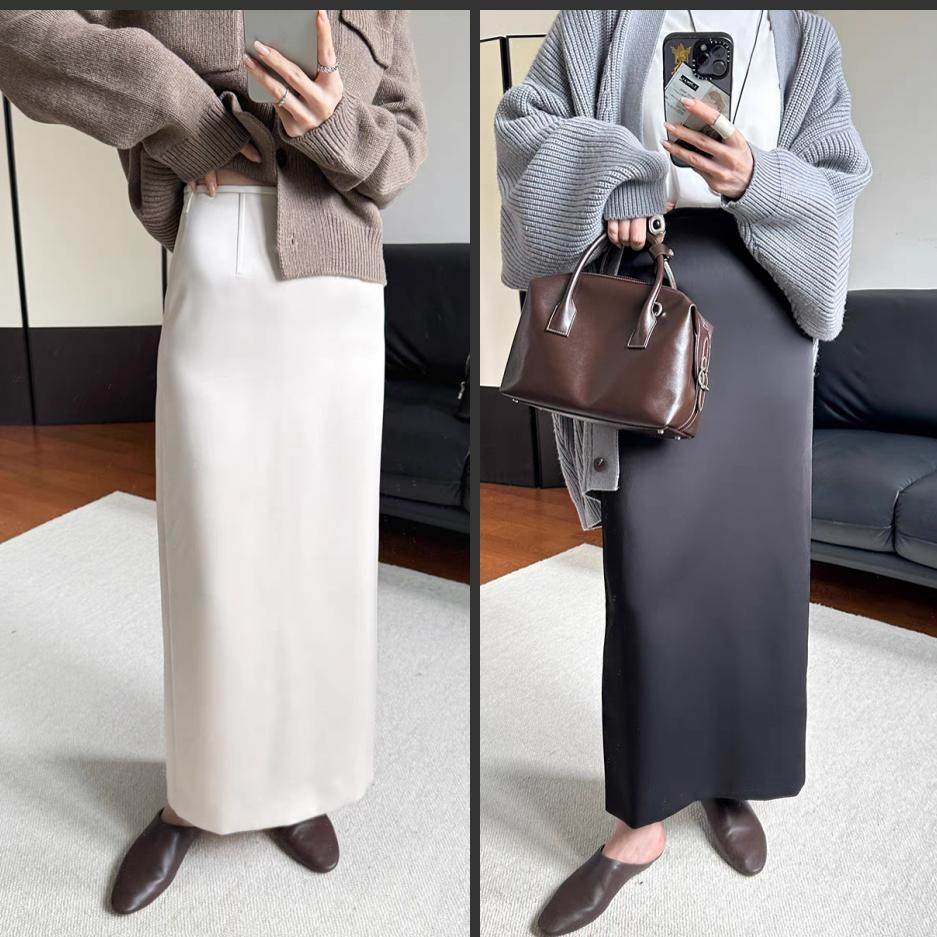 重磅缎面加厚双层厚缎鱼骨 收腰h版型后开叉中长款半身裙,女装/女士精品,半身裙,淘宝优惠券,粉丝福利购,淘宝优惠卷