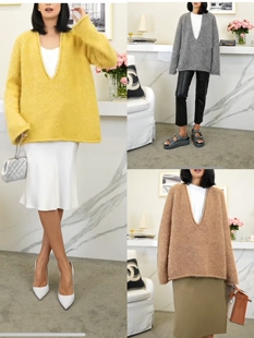 “冬日奥斯陆”系列羊驼毛肌理感深V宽松针织上衣