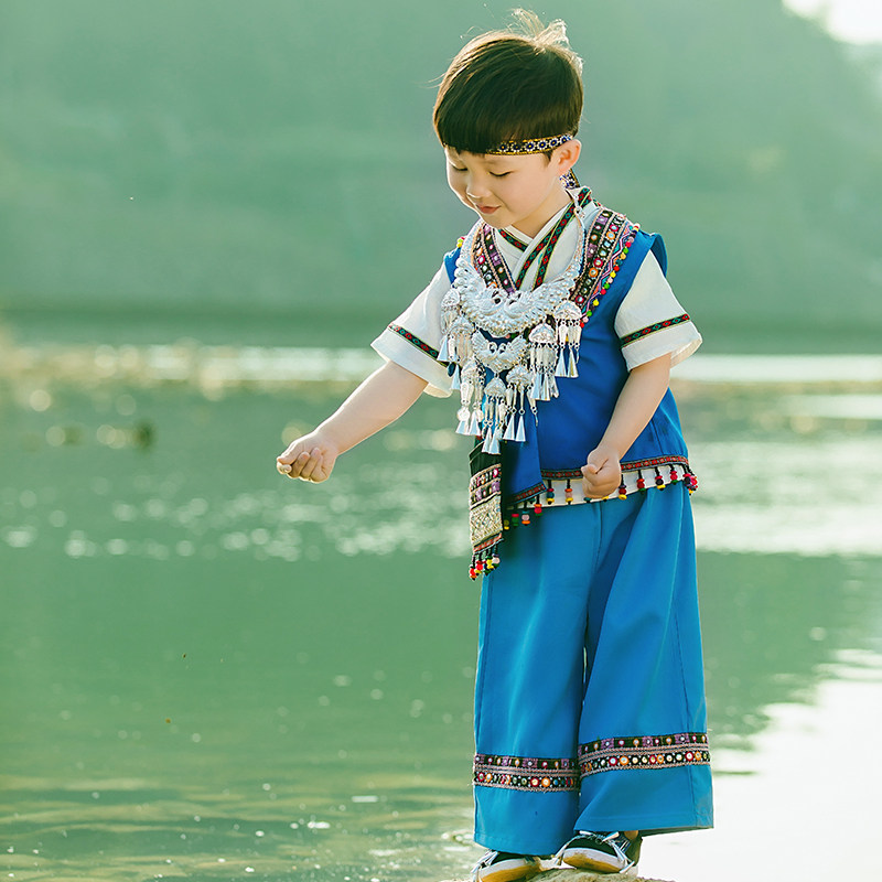 汉服男童夏季苗疆少爷男宝宝古风古装演出服少数民族儿童古风唐装