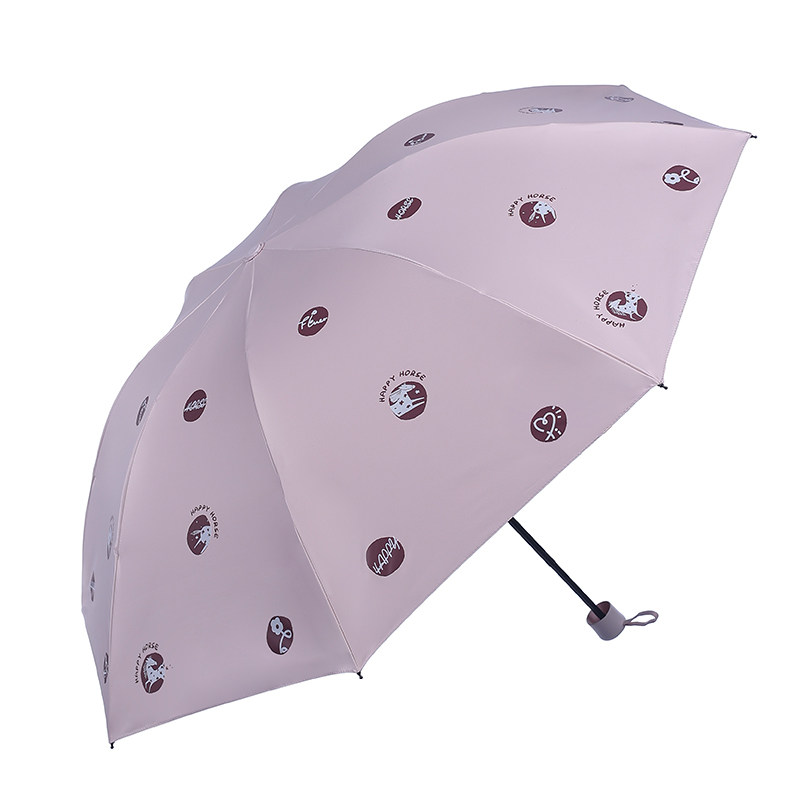 天堂伞2026新款防晒伞女卡通印花三折伞钢骨手动便携黑胶伞遮阳伞