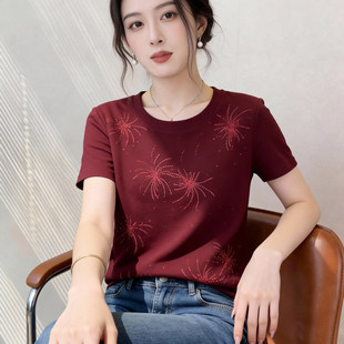 重工烟花烫钻短袖T恤夏季新款宽松时髦小众设计感减龄上衣潮