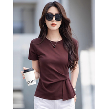 短款短袖T恤女2025夏季新款不规则遮肚子微胖显瘦设计感纯棉上衣