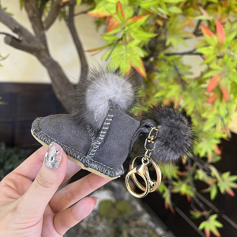 MINK FUR BROWN SNOW BOOTS SMALL PENDANTS CUTE PLUSH BALL BAGS CAR KEYCHAINS CAR INTERIOR DECORATIONS