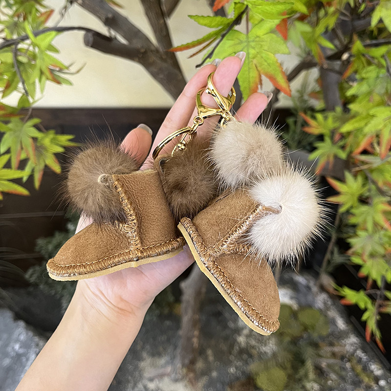MINK FUR BROWN SNOW BOOTS SMALL PENDANTS CUTE PLUSH BALL BAGS CAR KEYCHAINS CAR INTERIOR DECORATIONS