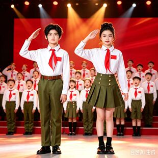 国庆儿童小军装演出服男女童小学生合唱爱国朗诵表演服红歌舞蹈服
