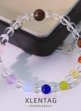 原创绿檀木白水晶天然石手链女轻奢简约百搭设计高级感手镯手饰品