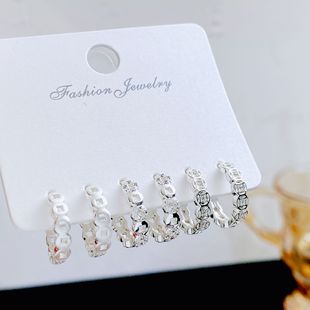 卡娜米娜 国潮小众拉丝镶钻铜钱拼接圈圈三对装耳扣 ins个性耳饰