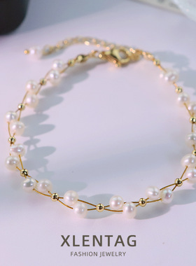 原创设计天然珍珠铜珠手链女百搭款小众手镯手串高级感气质手饰品