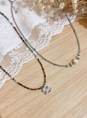 艾莉森 INS风彩色串珠小木马项链女轻奢小众设计感高级仿珍珠项链