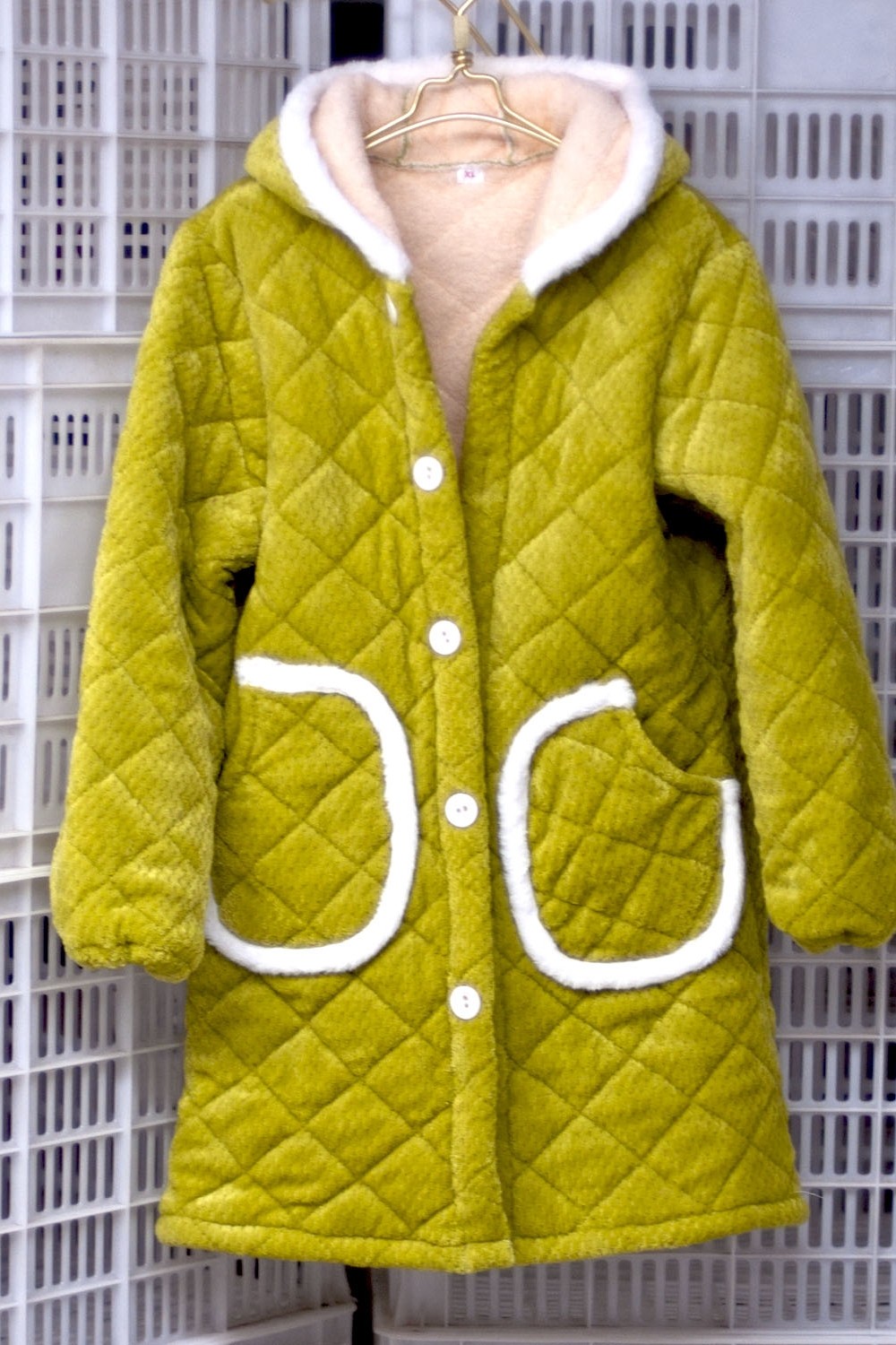 新款冬季时尚女加绒加厚果绿年轻色棉服学生妈妈亲子装中长款罩衣