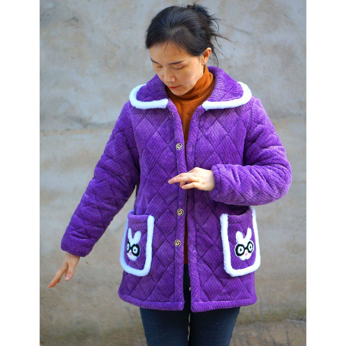 冬季女装加绒棉衣居家上衣时尚加厚棉袄休闲短款妈妈宽松保暖罩衣