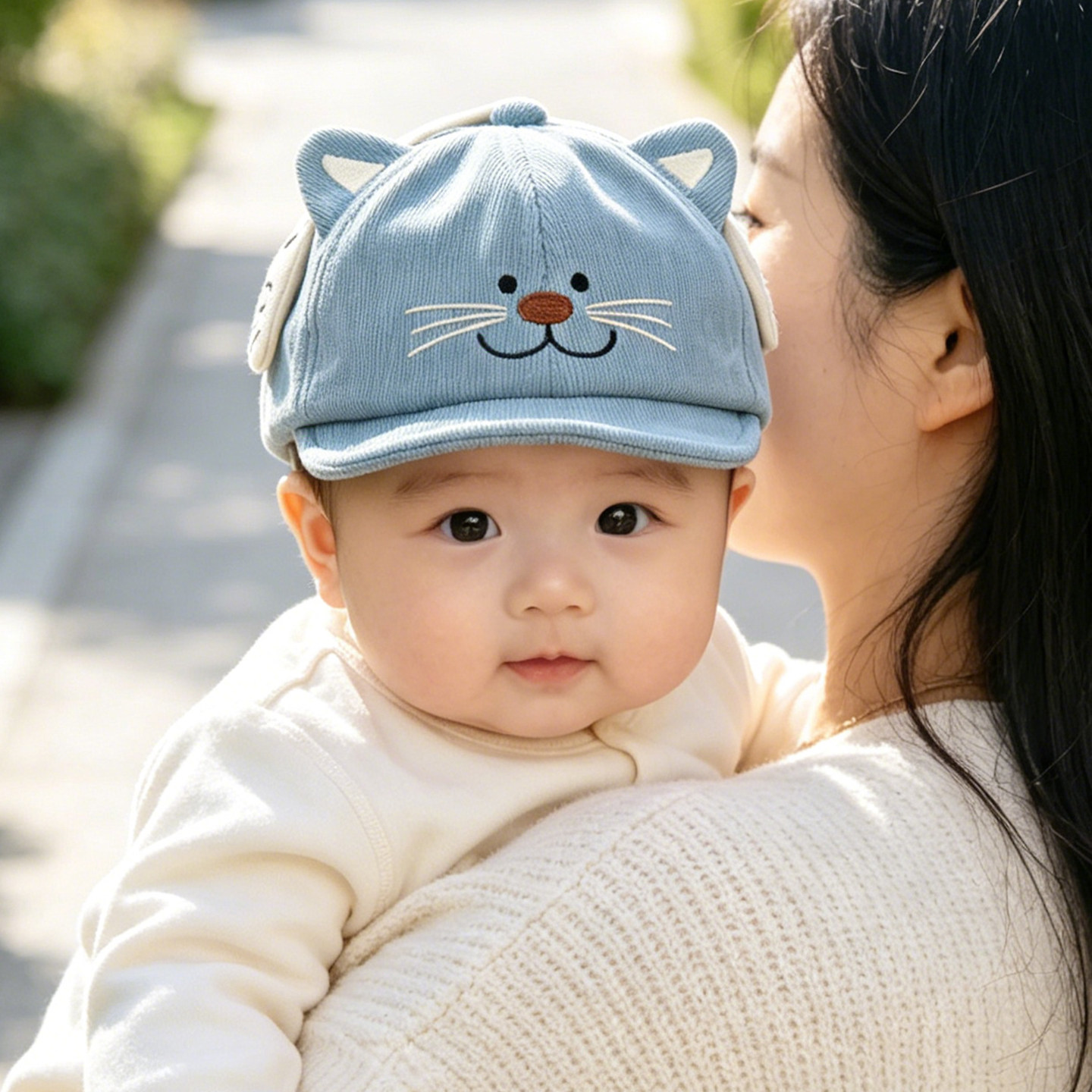 可爱猫咪刺绣鸭舌帽婴幼儿男女宝宝棒球帽秋冬保暖