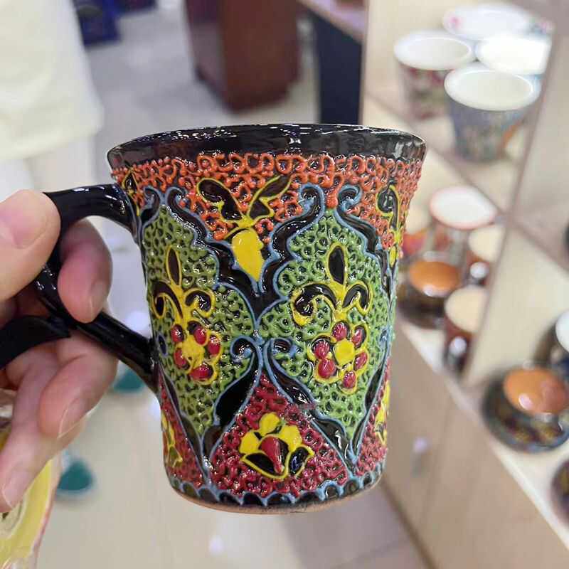乌兹别克斯坦陶瓷手工绘画上釉水杯茶杯颜色花纹随机奶茶咖啡马克