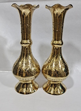 巴基斯坦进口纯铜黄铜花瓶铜盘摆件