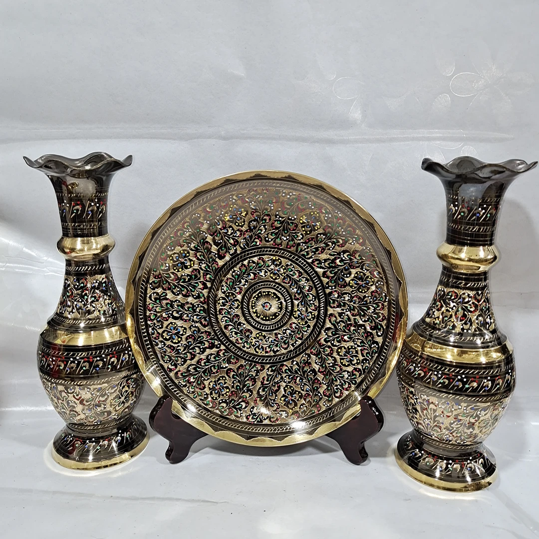 瓶27*24纯铜手工彩点墙壁挂盘家居酒店餐厅玄关仿古铜盘子摆件