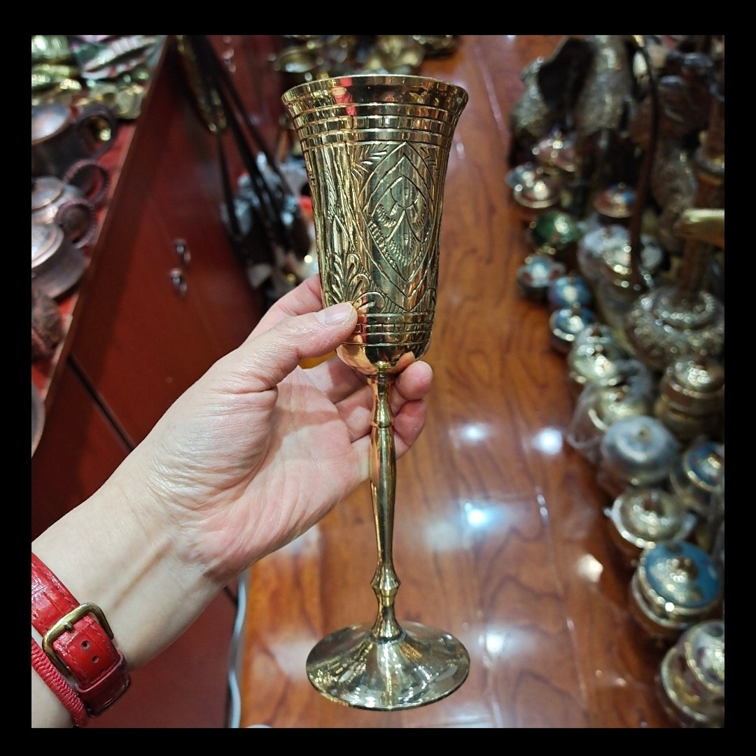 精品酒具送亲友特色创意礼物葡萄红酒杯巴基斯坦黄铜高脚杯