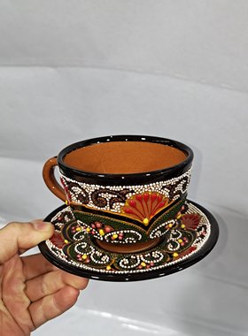进口陶瓷手工彩绘咖啡杯马克杯茶水杯子复古风礼物珐琅彩大中小