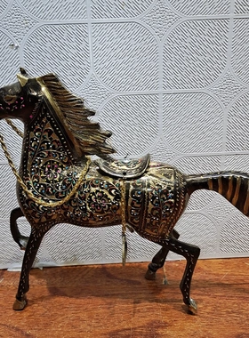 高23cm*长36cm巴基斯坦纯铜手工雕刻马到成功摆件客厅电视柜摆件