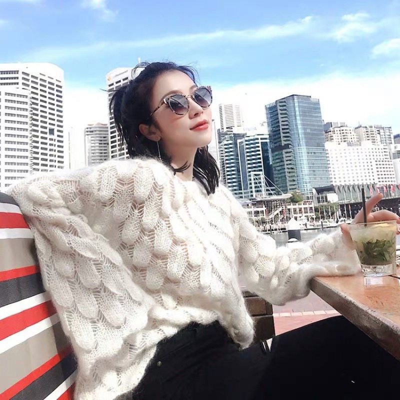 2025夏季韩版网衫性感镂空针织衫薄款宽松显瘦鱼鳞花瓣罩衫上衣女
