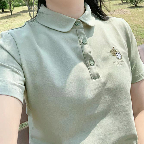 释迦果刺绣圆角polo衫都市潮流韩版修身珠地棉短袖T恤女新款定制