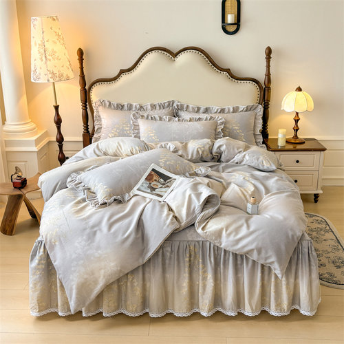 公主风全棉磨毛床裙四件套