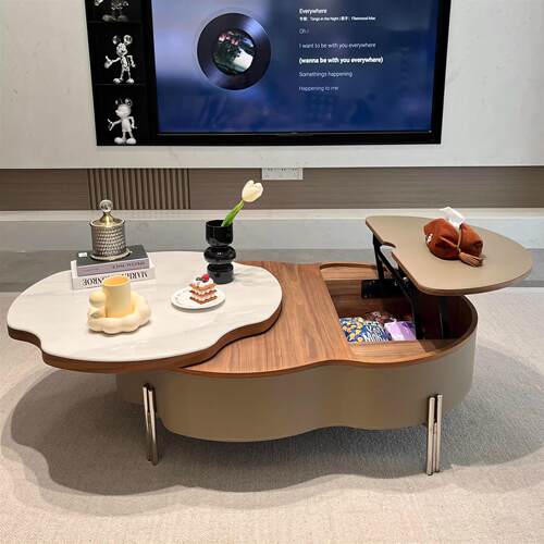 现代简约升降旋转茶几客厅小户型创意设计师款高级感储物