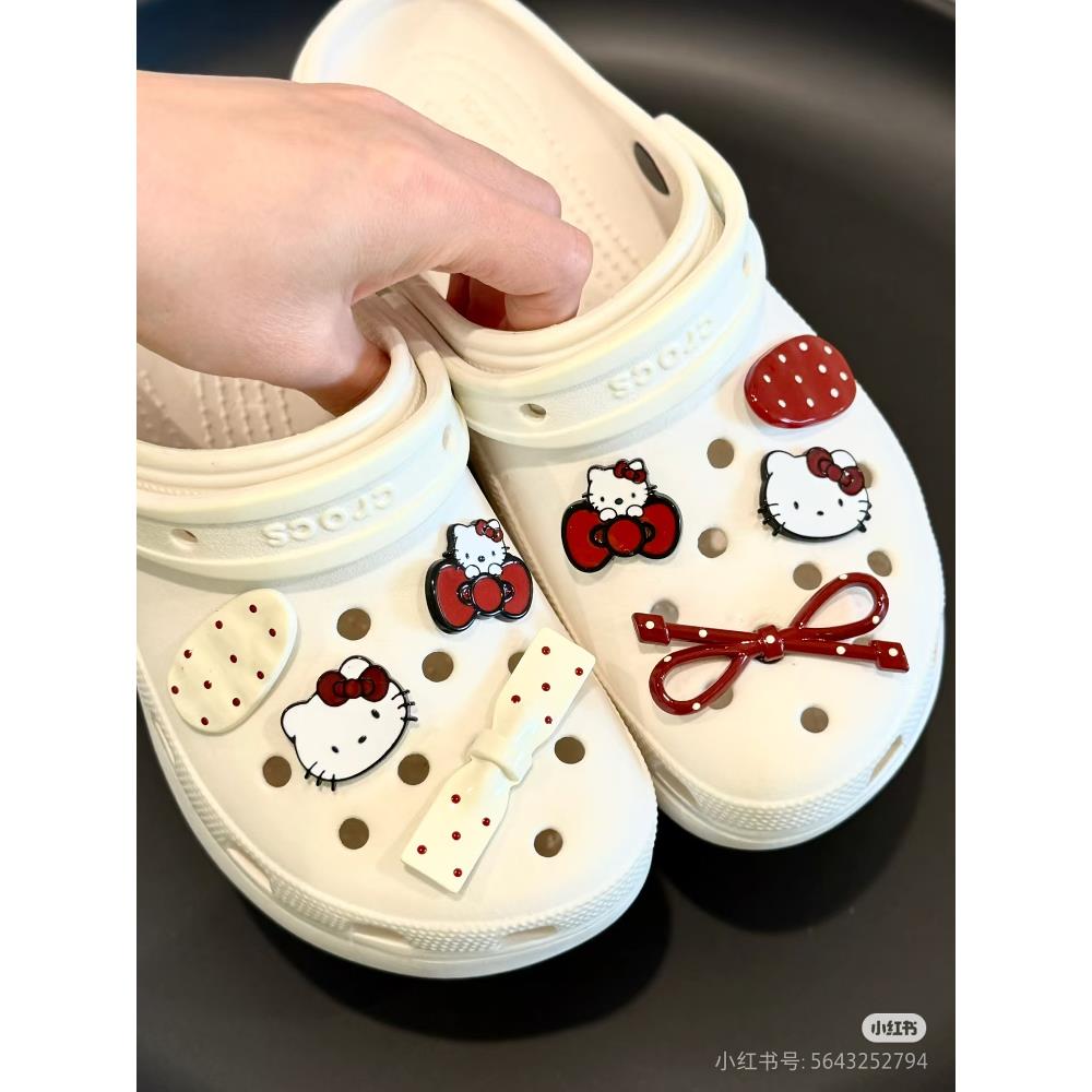 黑白红复古可爱HelloKitty洞洞鞋鞋花配饰crocs鞋扣diy适配件装饰