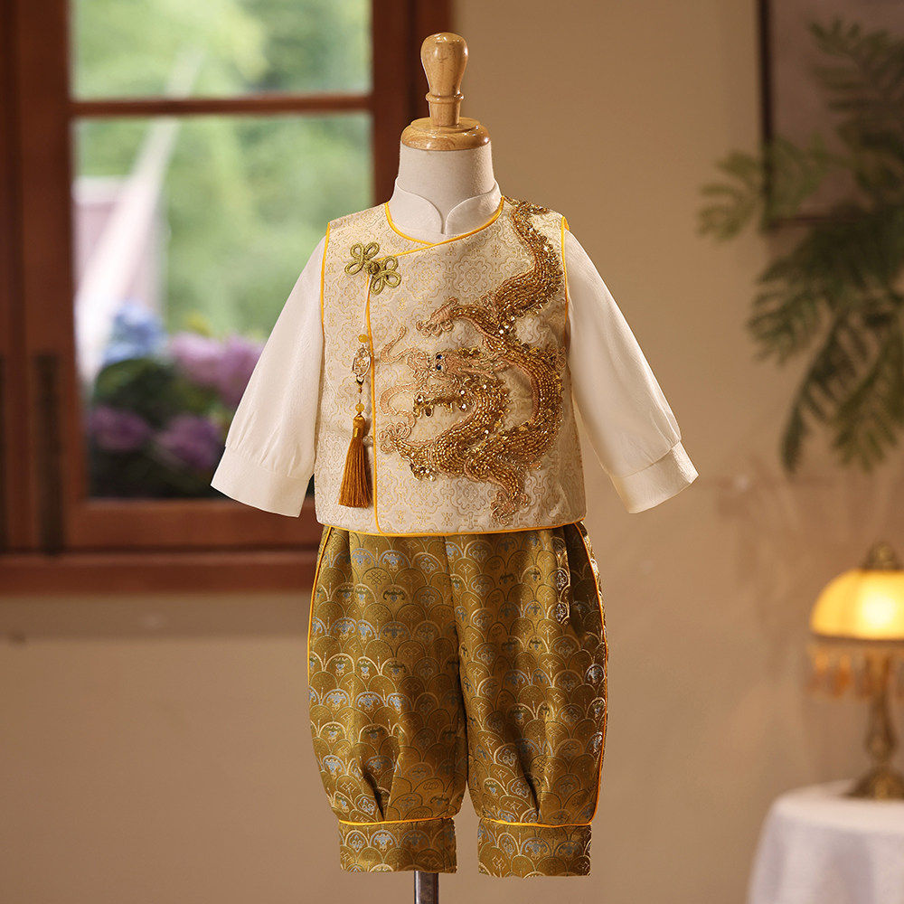 周岁礼服男宝新中式唐装宝宝高端抓周服婴儿长袖一周岁生日宴套装