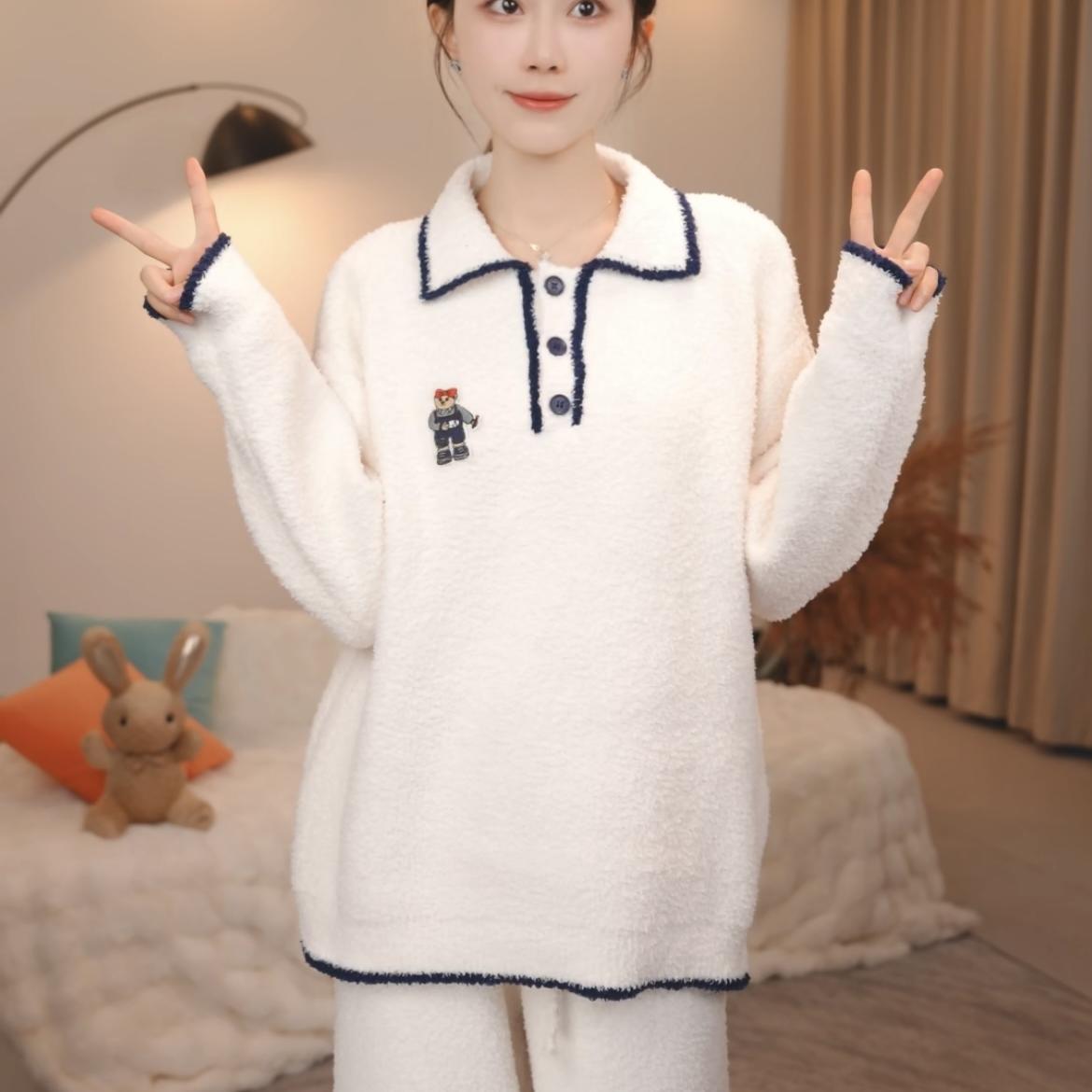 板栗小姐  【丹黎】新品秋冬款软绵绵加绒宽松加厚家居服