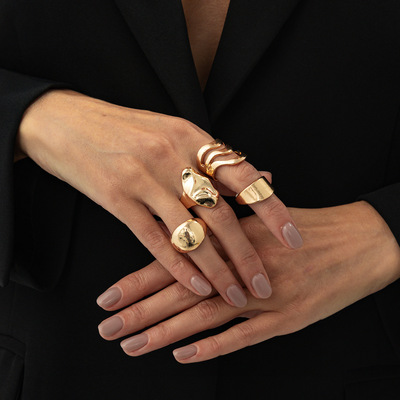 欧美跨境饰品 简约ins金属光面宽版戒指 个性不规则镂空几何Ring