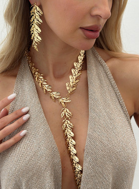 欧美跨境饰品 INS甜酷风麦穗流苏y形项链 小众时尚拼接合金锁骨链