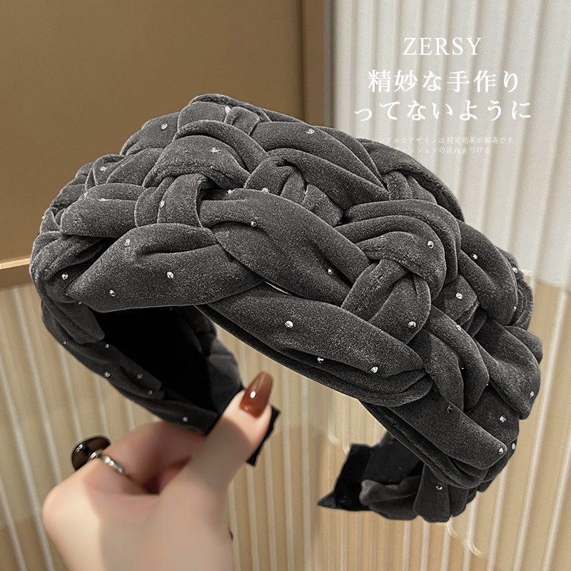 秋冬丝绒满天星烫钻发箍日常外戴图片