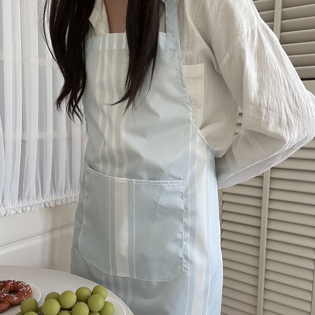 ins风法式少女心复古文艺蓝条纹家居家务围裙防水工作室半身围裙,家庭/个人清洁工具,围裙,淘宝优惠券,粉丝福利购,淘宝优惠卷