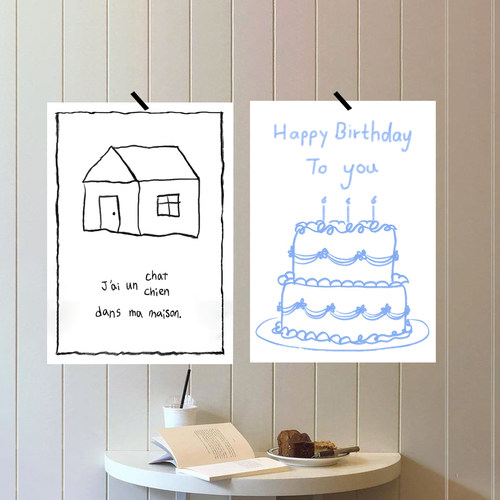 ins韩风小清新卡通手绘小猫小狗小画报家居软装背景墙装饰海报纸