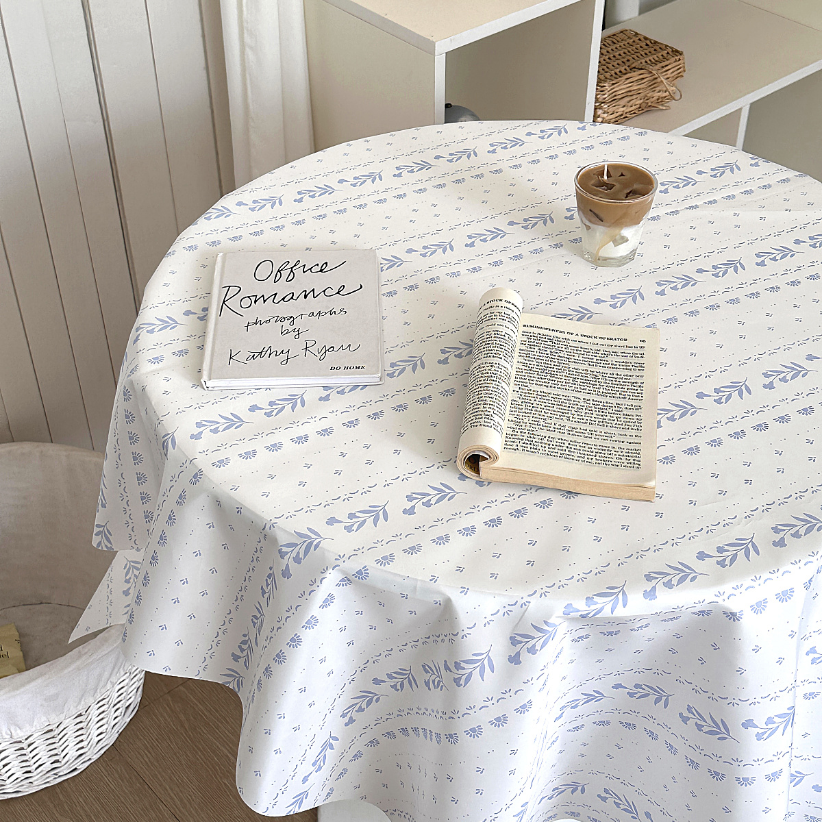 ins风复古英文学院派简约蓝色花小清新防水书桌桌布卧室布置软装