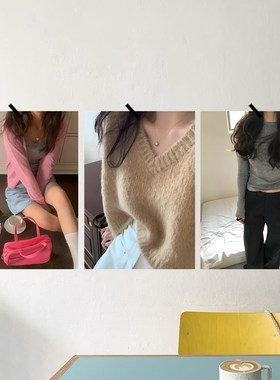 ins韩风秋冬彩色百搭服装模特拍照搭配海报纸装饰画背景墙直播画