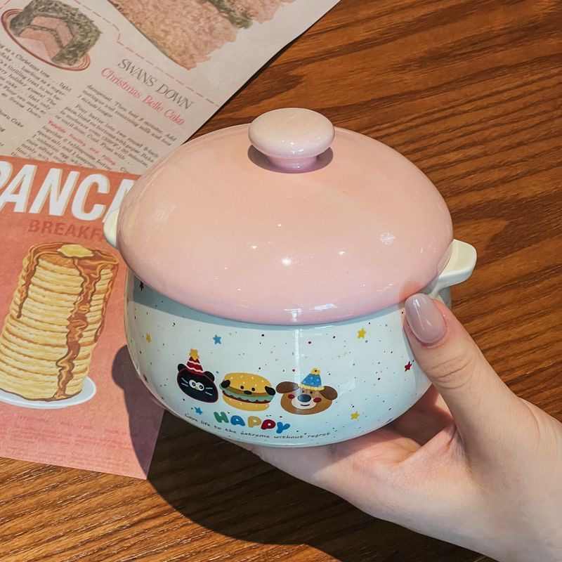 陶瓷双耳带盖蒸蛋碗一人份炖汤炖盅儿童辅食碗点心碗甜品碗燕窝碗