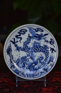 赏瓷论语松竹梅盘子手工手绘