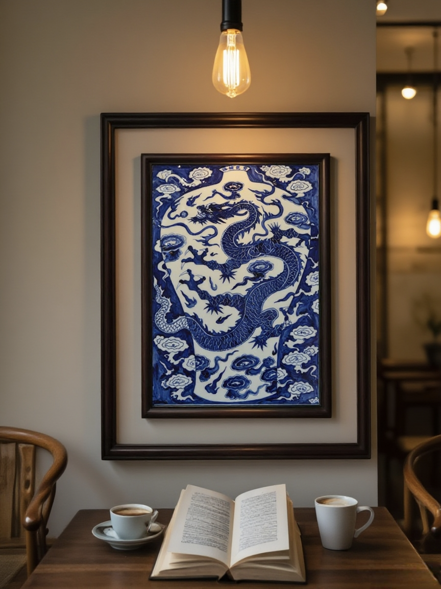 赏瓷论语龙纹瓷板画 手工手绘