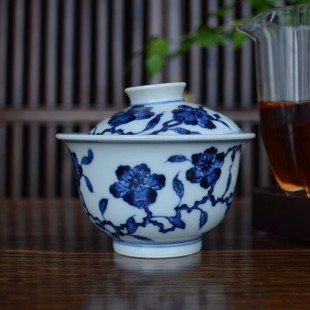 柴窑青花盖碗 山茶花盖碗 赏瓷论语非 立明堂 志纯窑 铭清堂