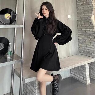 特大码300斤胖MM法式赫本风衬衫连衣裙女早春设计感收腰显瘦中裙
