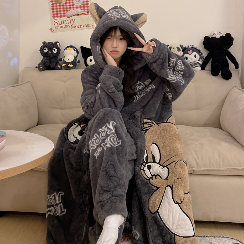 珊瑚绒睡衣女秋冬季加绒加厚法兰绒可爱卡通睡袍浴袍冬天家居服,女士内衣/男士内衣/家居服,睡衣/家居服套装,淘宝优惠券,粉丝福利购,淘宝优惠卷