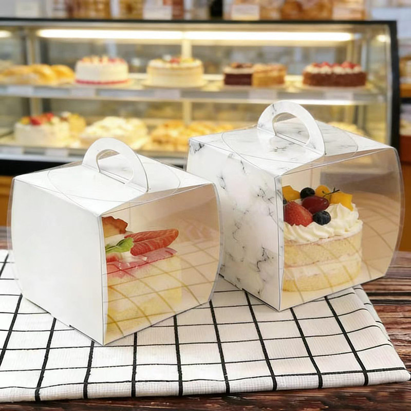 3寸4寸5寸6寸8寸蛋糕盒手提透明西点盒慕斯大理石纯白款烘焙包装