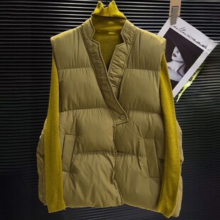 设计感时尚减龄大码V领羽绒棉马夹女款秋冬遮肚宽松休闲棉服马甲