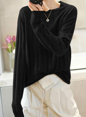 一举一动 漂亮的肌理 镂空薄精纺纯山羊绒衫女纯羊绒毛衣宽松秋冬