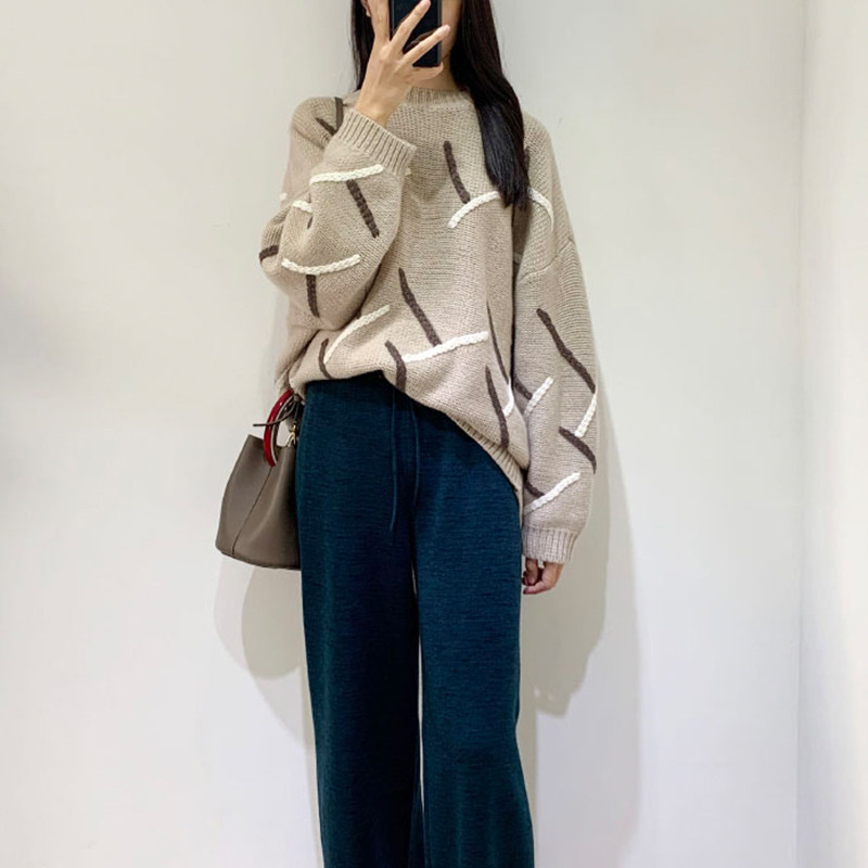富有油画美感的手工编织条~圆领羊绒衫女纯羊绒加厚毛衣宽松慵懒,女装/女士精品,羊绒衫,淘宝优惠券,粉丝福利购,淘宝优惠卷