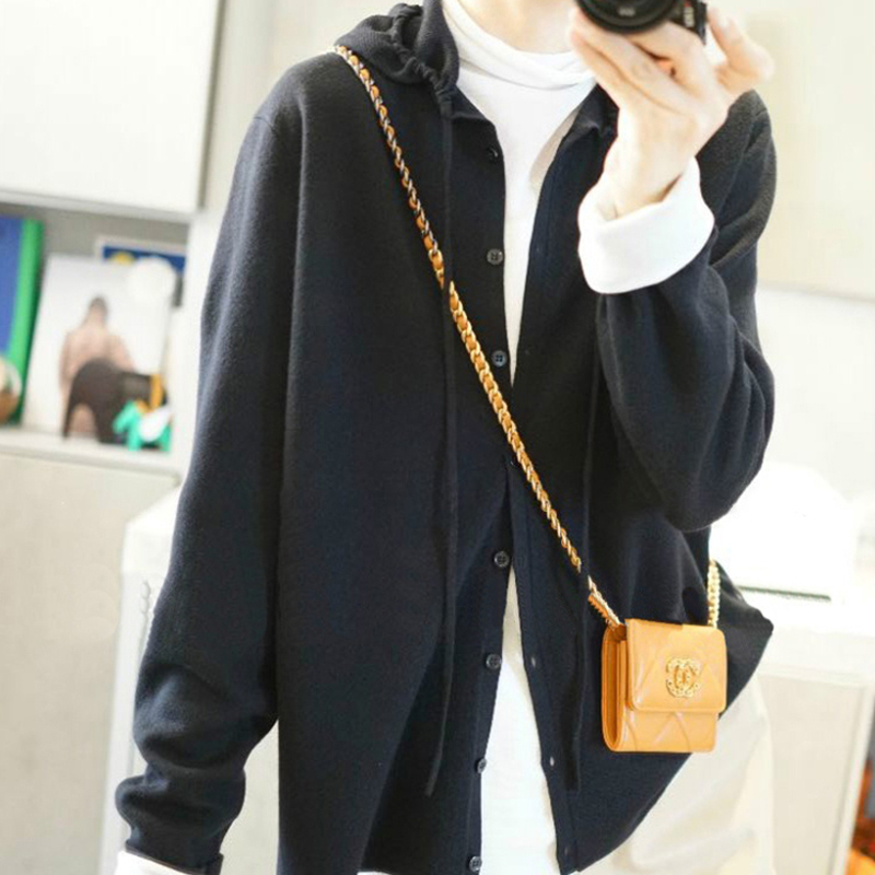 很少见！正品加厚重磅500g！衬衫式精纺纯羊绒开衫针织连帽羊绒衫