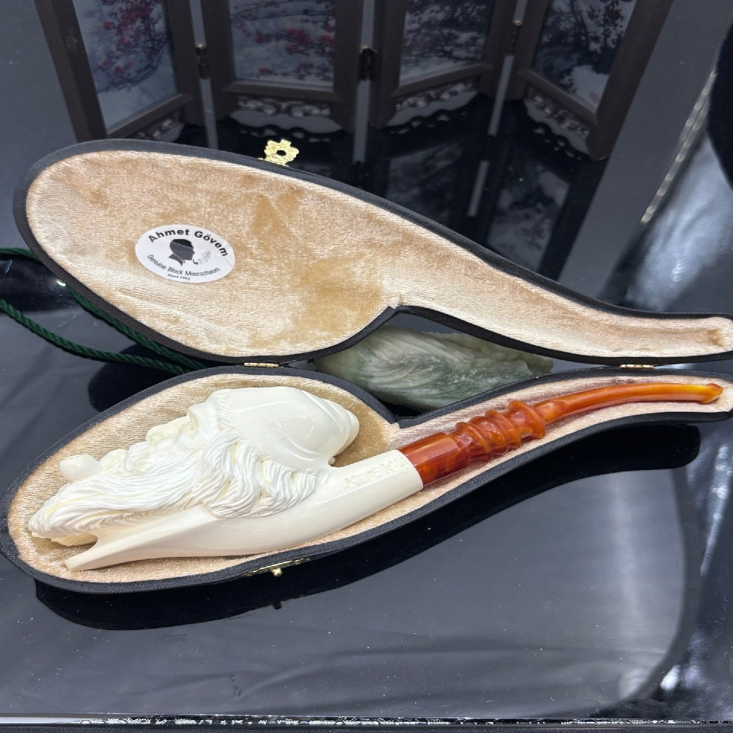 土耳其师傅手工深层海泡石原石精美叼烟斗的老人像大号烟斗烟具