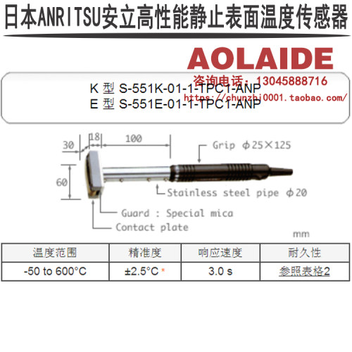 日本anritsu安立金属表面温度传感器探头S-551K-01-1-TPC1-ASP