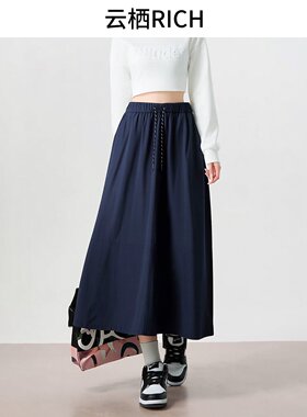 高腰显瘦A字速干半身裙女夏季新款宽松休闲百搭蓬蓬花苞裙T167